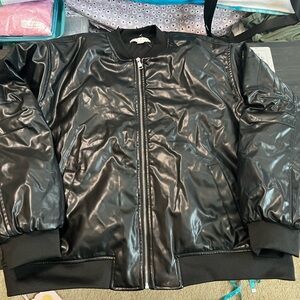 NWT Forever 21 Black Faux Leather Bomber Jacket